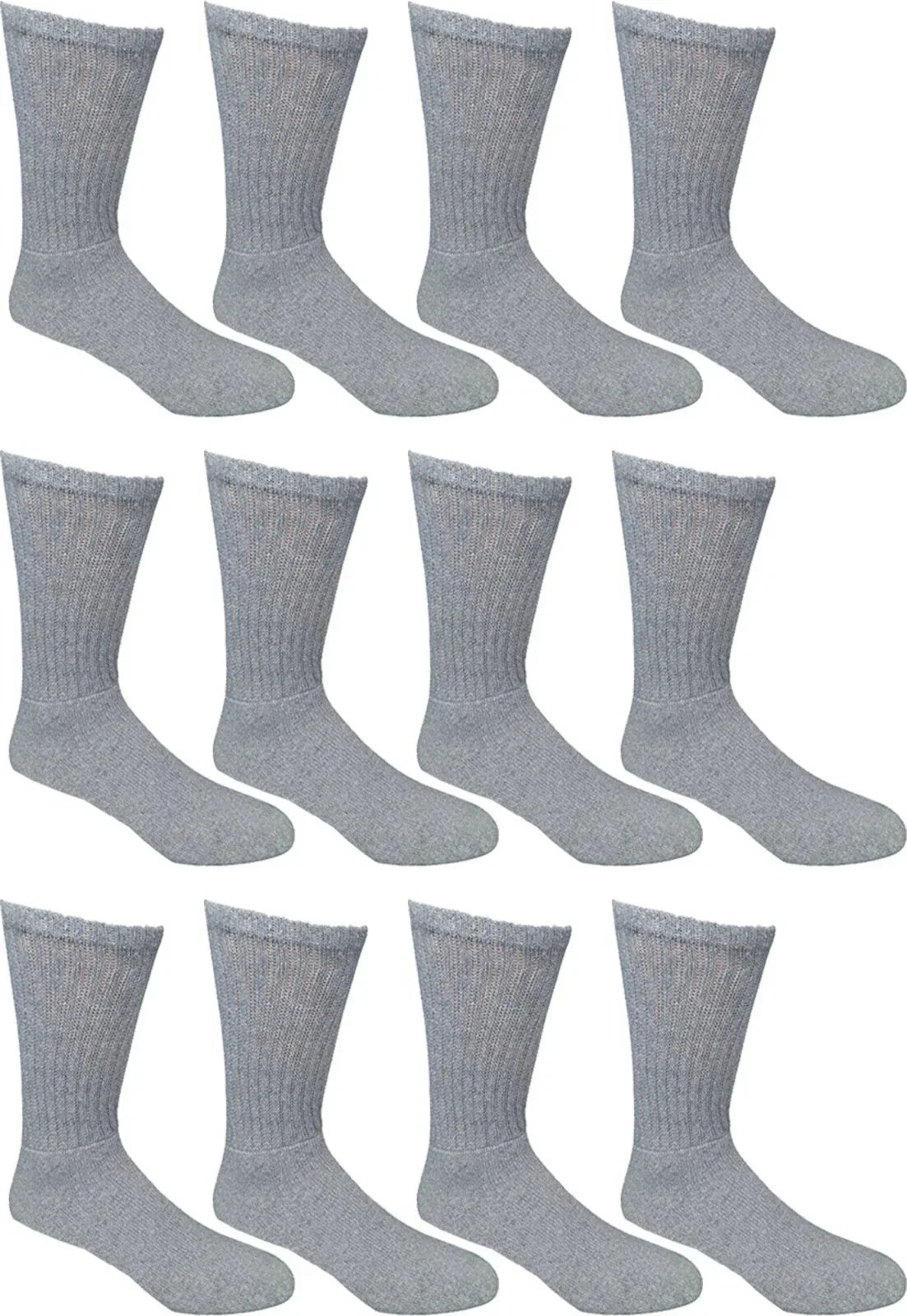 12 Pairs Men's Plain Grey Sports Athletic Cotton Crew Socks