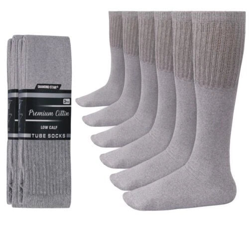 18 Pairs Men's Grey Tube Socks Over The Calf Sport Cotton Socks Big &Tall