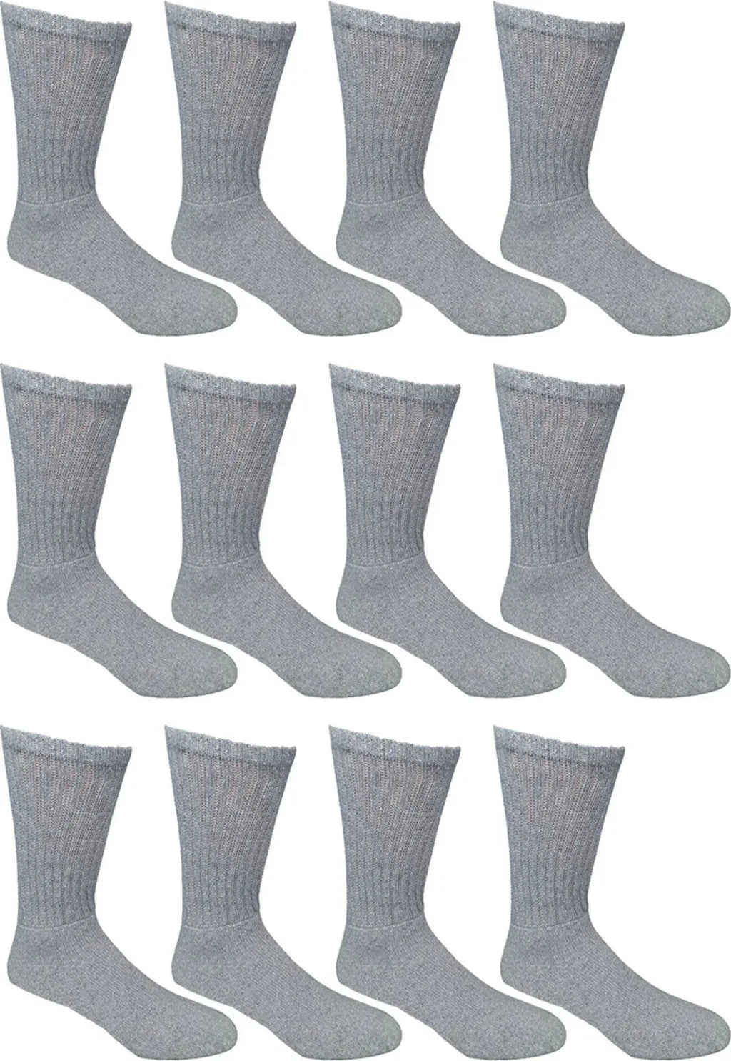 12 Pairs Men's Plain Grey Sports Athletic Cotton Crew Socks