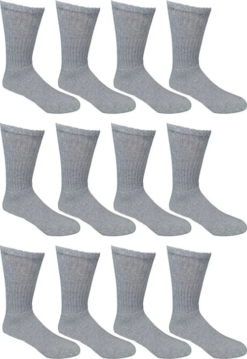 12 Pairs Men's Plain Grey Sports Athletic Cotton Crew Socks