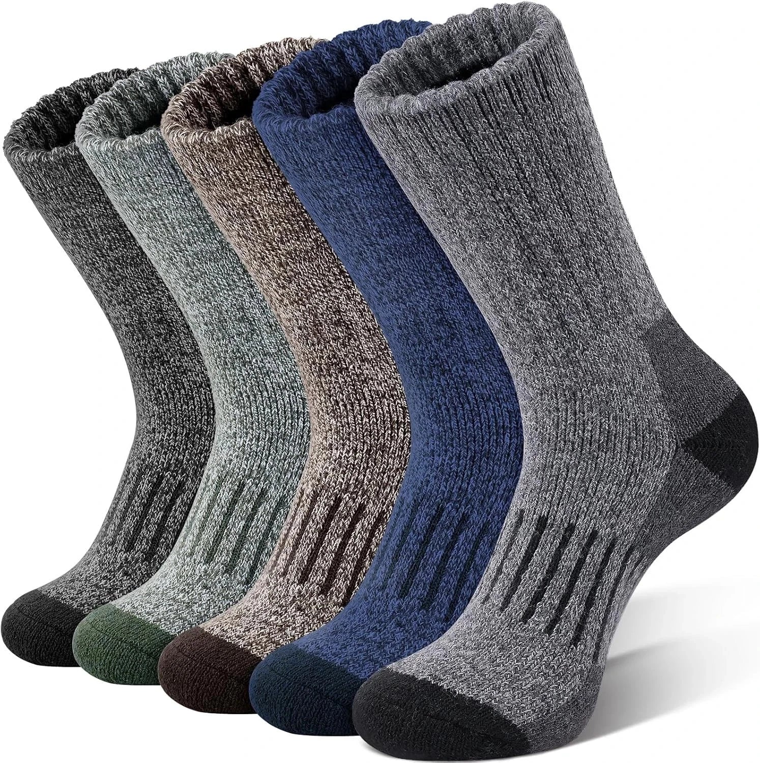 Wool Socks for Men, 5 Pairs Thermal Warm Hiking Super Thick Crew Work