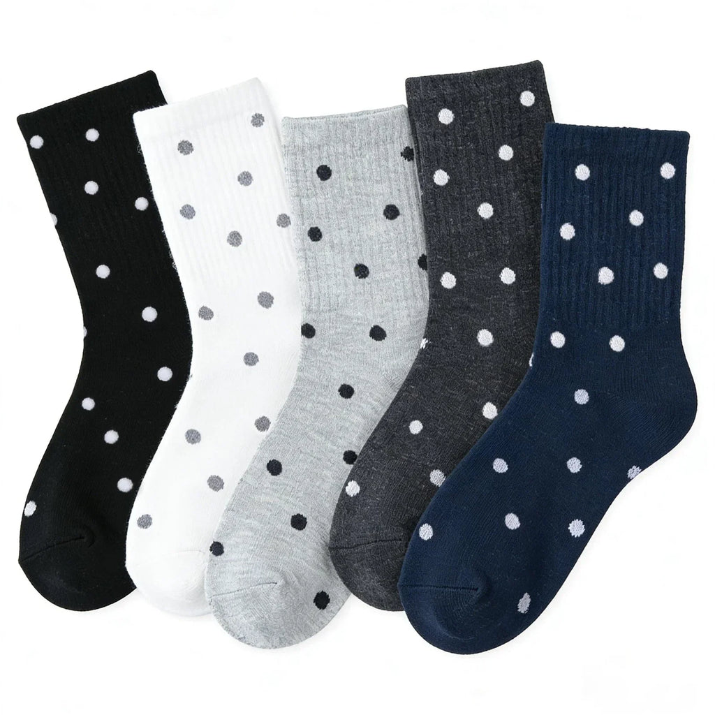 Polka Dot Crew Socks for Women, 5 Pairs Cute One Size