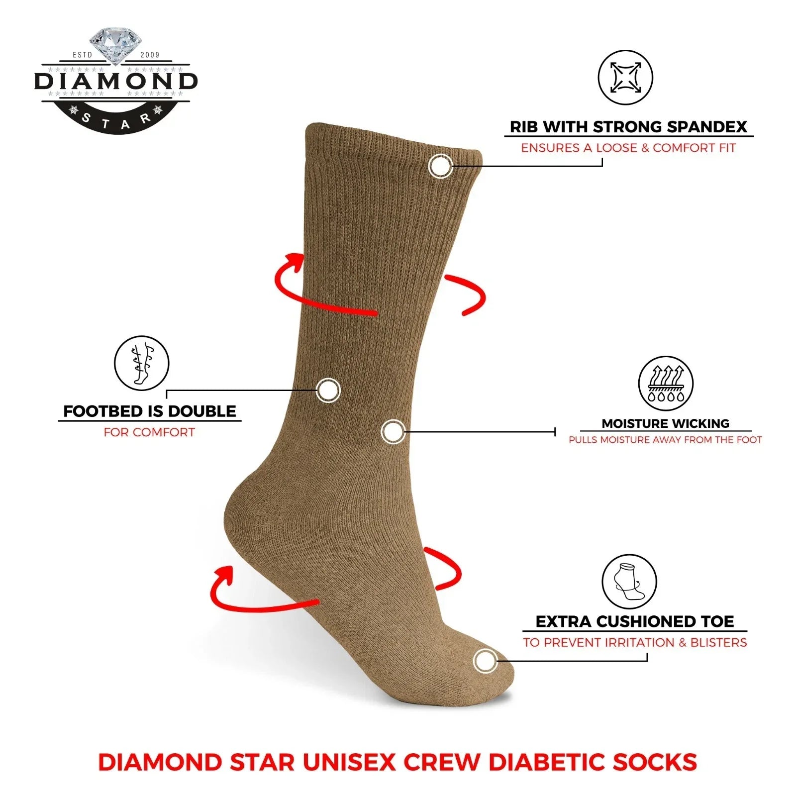 3 Pairs Men Diabetic Health Circulatory Cotton Crew Socks